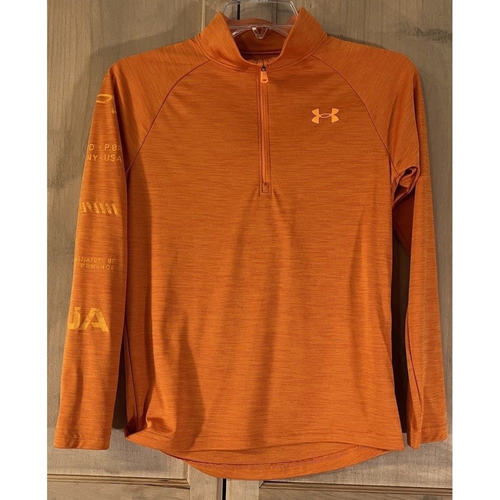 Under Armour‎ 1/4 Zip Pullover Youth Medium Orange HeatGear Long Sleeve Top
